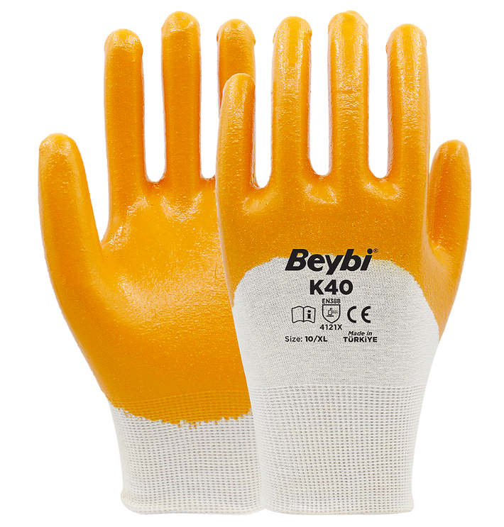 K40 Nitril Kaplı Pamuk ve Polyester Örgü Eldiven (9/L)