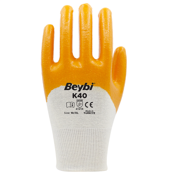 K40 Nitril Kaplı Pamuk ve Polyester Örgü Eldiven (9/L)