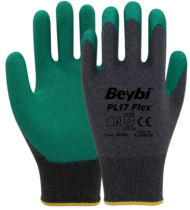 PL17 Flex Likralı İpten Örme Lateks Eldiven (10/XL)