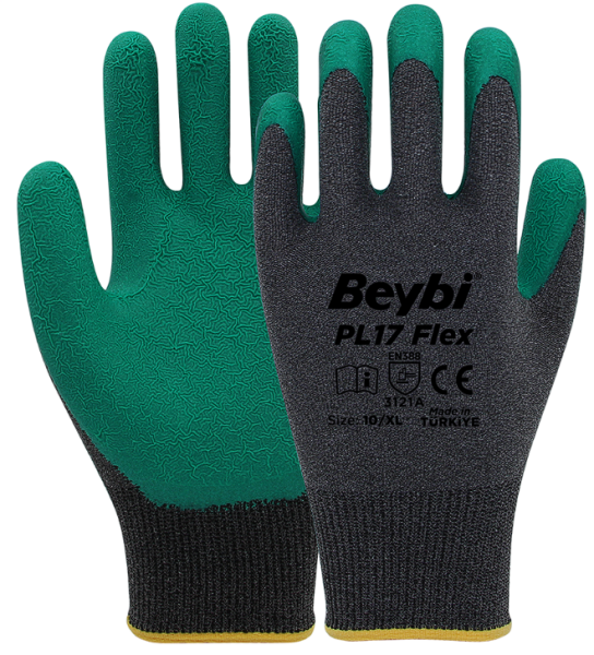 PL17 Flex Likralı İpten Örme Lateks Eldiven (10/XL)